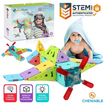 Magnetic Building Blocks for Creative Play with 74 Pieces, Educational Construction Tiles for Toddlers & Kids