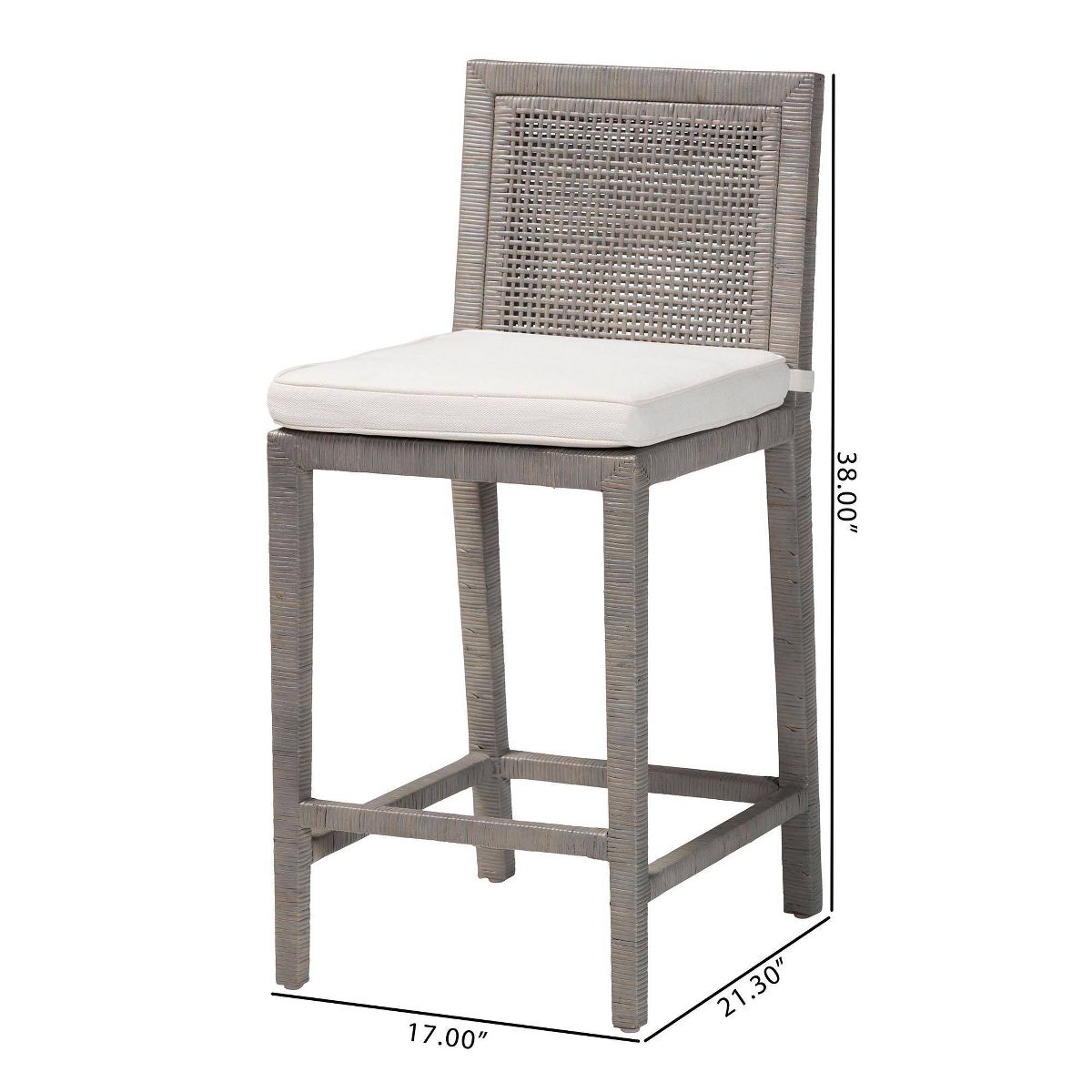 bali & pari Sofia Rattan Counter Stool with Mahogany Wood Frame French Gray