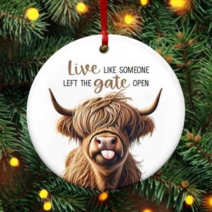 Lomsoe Christmas Highland Cow Gift Ceramic Christmas Ornaments 2025 for Xmas Tree Decor Farmhouse Cow Ornament, Christmas Gift - 1 of 1