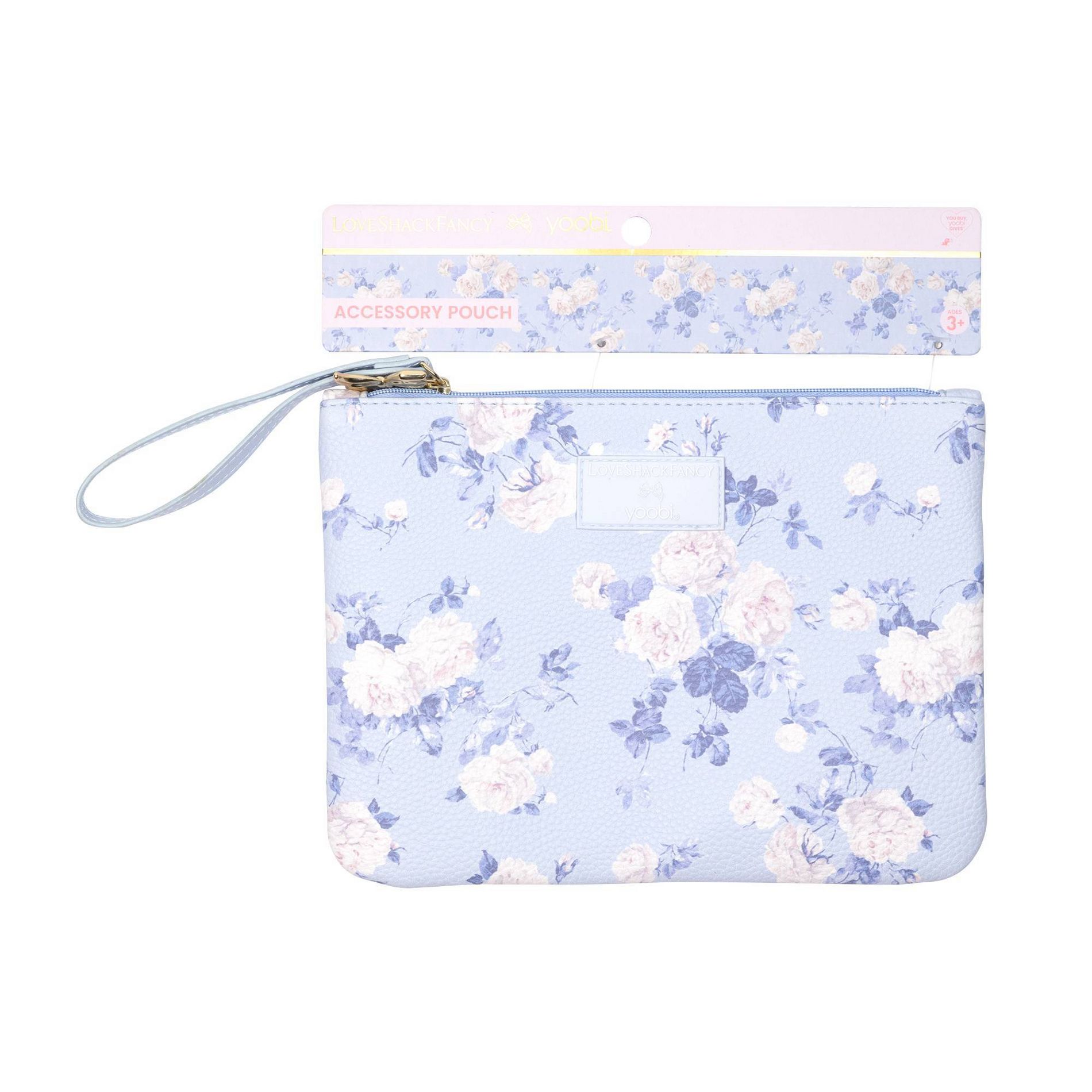 LoveShackFancy x Target - Yoobi Everblooming Rosettes Flat Zip Pencil Case with Strap Whisper Blue