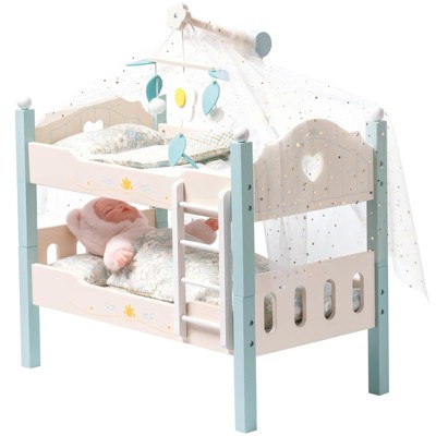 ROBOTIME Baby Doll Bunk Bed, Wooden Doll Bed Cradle,18-Inch Doll Crib,Stackable Doll Bed,Fits Girl Dolls, Blue, 21.7''*11.9''*10.83''