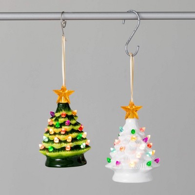 5.5"H Sullivans Lighted Tree Christmas Ornament Set of 2, Multicolor, Indoor Christmas Decor