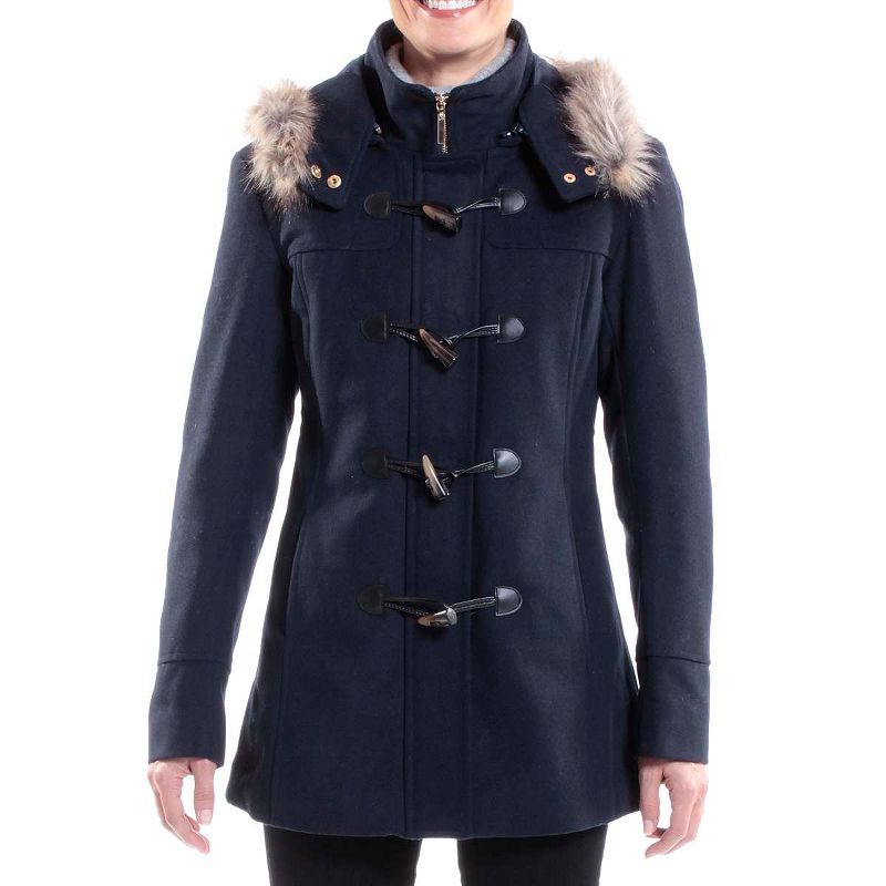 Alpine Swiss Duffy Womens Wool Coat Fur Trim Hooded Parka Jacket, 4 of 11
