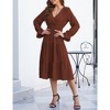 Women's Casual Wrap V Neck Midi Dress Long Sleeve Smocked Waist Tiered A Line Pleated Flowy Long Dress - 2 of 4
