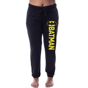 DC Comics Womens' Batman Classic Bat Logo Sleep Jogger Pajama Pants Black - 1 of 3