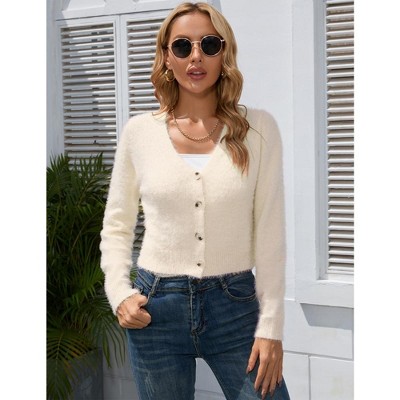 WhizMax Women's Cropped Cardigan V Neck Long Sleeve Soft Knit Rib Bolero Shrugs Sweater