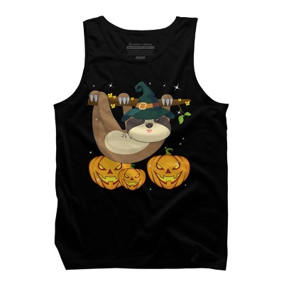 Men's Design By Humans Funny Witch Sloth With Jack O Lantern Halloween T-Shirt By thebeardstudio Tank Top