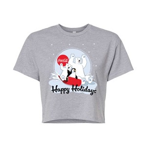 Women's - Coca-Cola - Happy Holiday Sled Cropped Graphic T-Shirt - 1 of 4