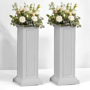 NAYSAYE 36" Tall Planter Outdoor 2PCS Resin Planter Garden Bed with Drainage for Patio Backyard Weddings Events, Light Gray, 13.98"*13.98"*36.02" - 1 of 4