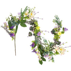 Northlight Daisy and Mixed Foliage Floral Spring Garland - 5' - Purple - 1 of 4