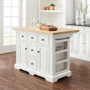 HomeStock  Julia Wood Top Kitchen Island with Storage Drawers, Shelves, and Spice Rack, White - 1 of 4