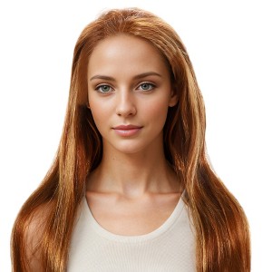 Unique Bargains Women's Straight Long Hair Wig 13x4in 180 Real Human Hair Yellow Brown 1 Pc - 1 of 4