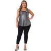Women's Plus Size Metallic Glitter Shiny Square Neck Sleeveless Club Party Tank Tops - Agnes Orinda 2X Silver - 3 of 4