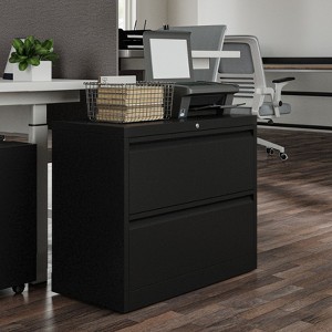 Filomena 2 Drawer Metal Label Frame Filing Cabinet with Secure Locking Mechanism|ARTFUL LIVING DESIGN-Black - 1 of 4