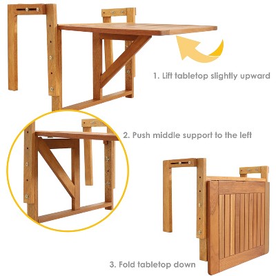 Sunnydaze Brown Meranti Wood Folding Balcony Table