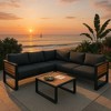 Merax L-Shaped Metal & Acacia Wood Sectional Sofa with Soft Cushions & Coffee Table - 2 of 4