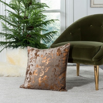 Edmee 20" Square Brown and Copper Metallic Pillow