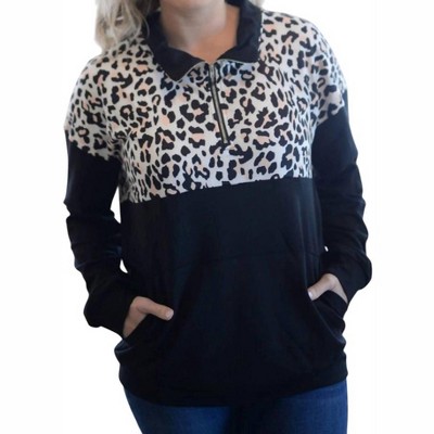 Women's Leopard Zip Up Pullover - Shirley Stone