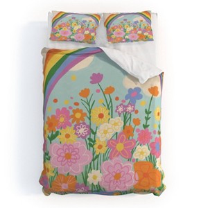 Deny Designs 3pc Full/Queen Gigi Rosado Happy Rainbow Duvet Cover and Pillow Sham Set Blue: Woven Polyester, 300 Thread Count, Zip Closure - 1 of 4