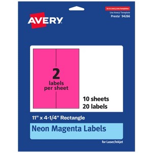 Avery Neon Magenta Paper Labels, 11" x 4.25" Rectangle - 1 of 4