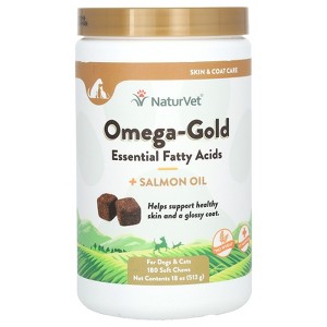 NaturVet Omega-Gold Essential Fatty Acids +Salmon Oil, For Dogs and Cats, 180 Soft Chews, 18 oz (513 g) - 1 of 3