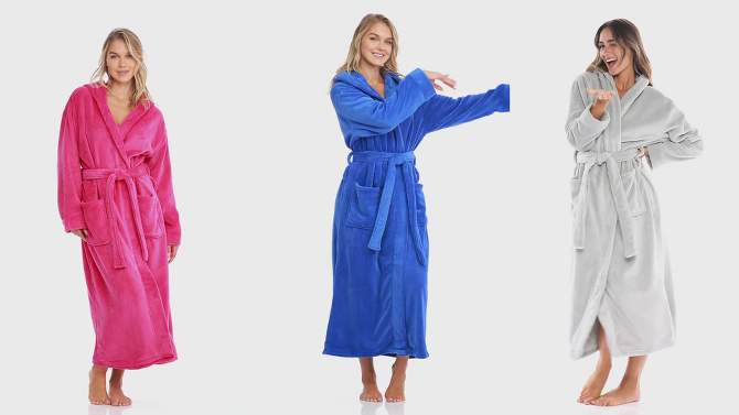 ADR Women's Classic Winter Bath Robe, Hooded Soft Cozy Plush Fleece Bathrobe Loungewear, 2 of 7, play video