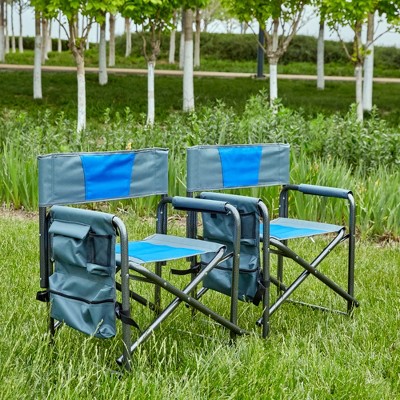 VASIP Padded Patio Outdoor Chair with Side Table & Storage Pockets, Directors Camping Chair for Indoor, Outdoor and Fishing