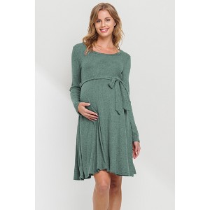 green emerald velvet dress Natural Empire Waist Midi Maternity Dress L