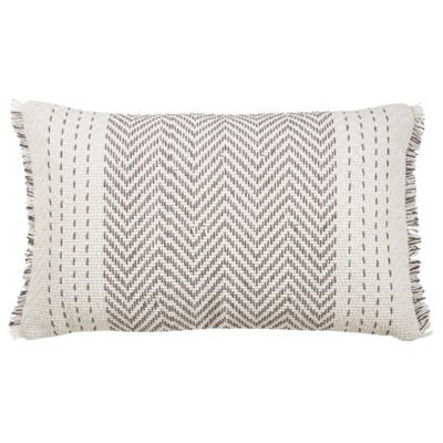 14"x23" Oversize Kantha Stitch Lumbar Throw Pillow Cover Gray - Saro Lifestyle