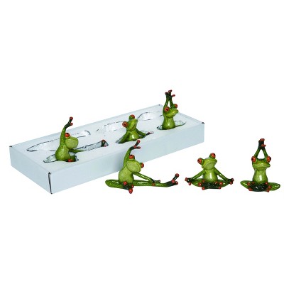 Transpac Resin 6 in. Green Spring Tropical Yoga Frog Figurines Set of 6