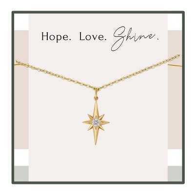 HOPE LOVE SHINE North Star Necklace – 14k Gold Sterling Silver Jewelry Gift for Guidance & Inner Light