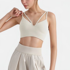 Anna-Kaci Active Women's V-Neck Double Strap Sports Bra Top with Lightweight Stretch Fabric and Soft Support - 1 of 4