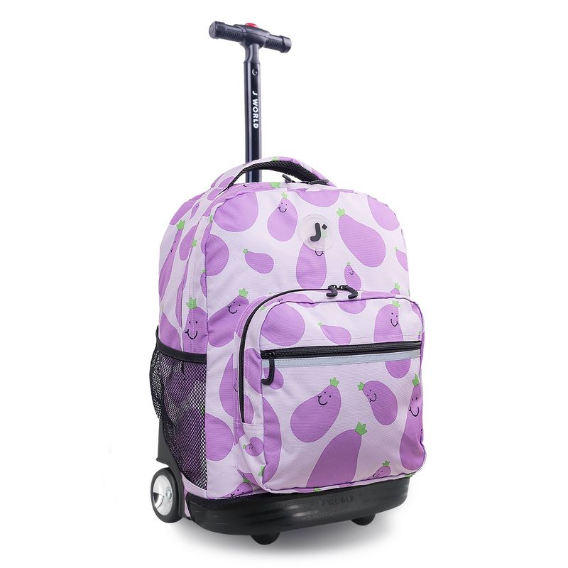JWorld Sunrise 18&#34; Rolling Backpack - Mr. Eggplant: Wheeled Book Bag for Tweens & Teens, Gender Neutral, Purple, 2 of 7