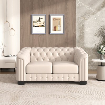 64.3" Velvet Curved-Arm Loveseat Sofa with Thick Padded Seat and Solid Wood Legs