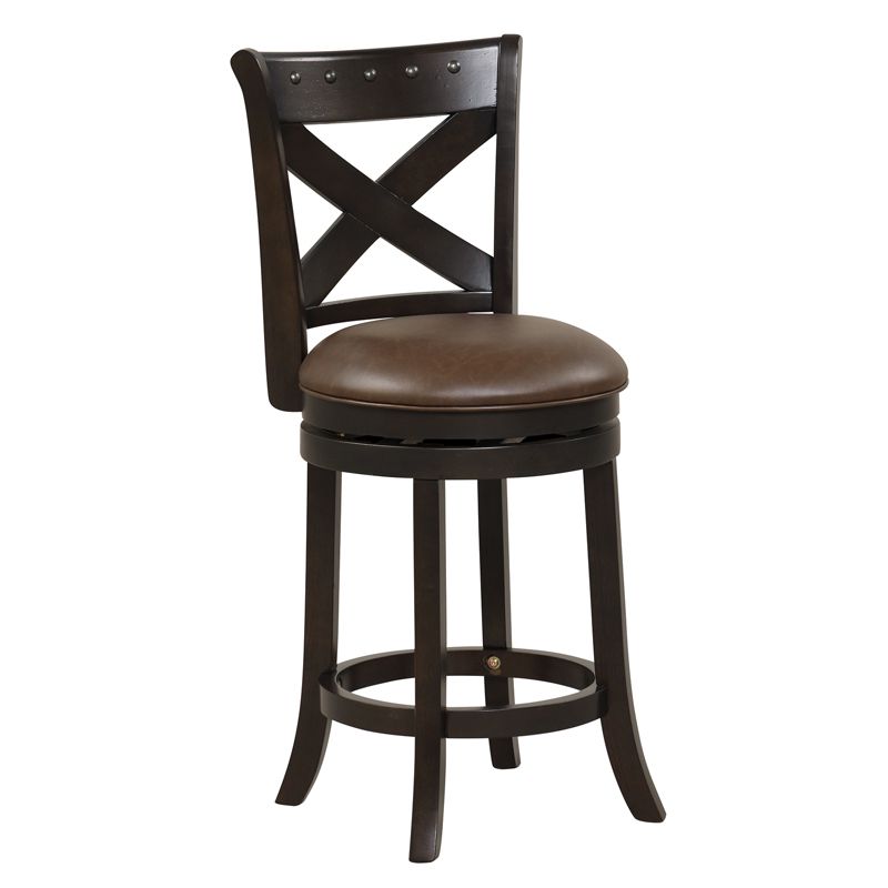 Costway 26'' Swivel Bar Stool Counter Height PU Leather Seat Rubber Wood Legs Footrest, 1 of 8