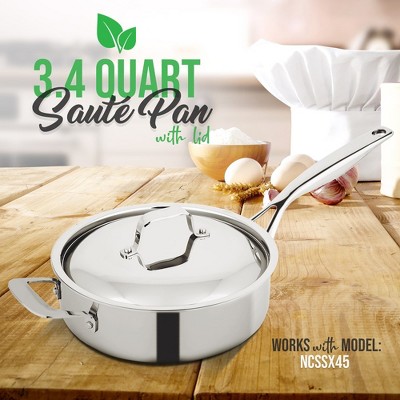 NutriChef 3.4-Quart Stainless Steel Sauté Pan with Lid