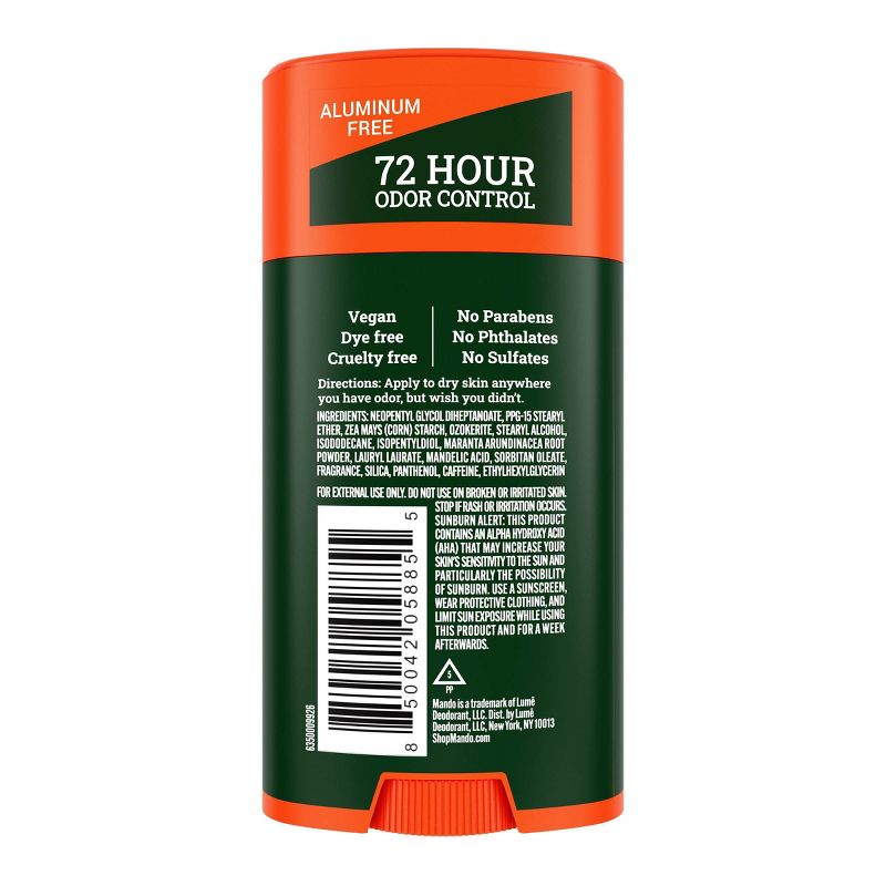 Mando Whole Body Deodorant - Men&#39;s Aluminum-Free Smooth Solid Stick Deodorant - Clover Woods - 2.6oz, 3 of 12