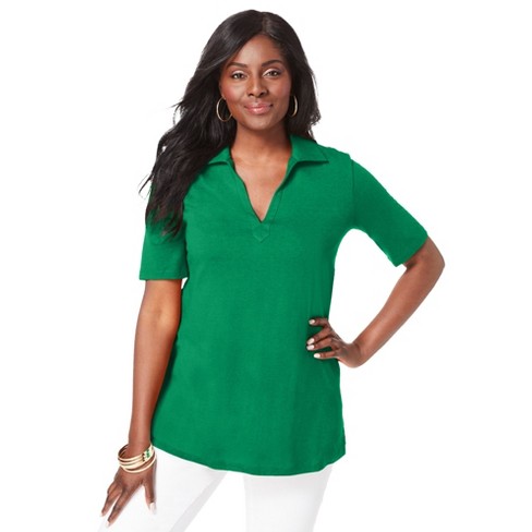 Jessica London Women's Plus Size Polo Tee, S - Kelly : Target