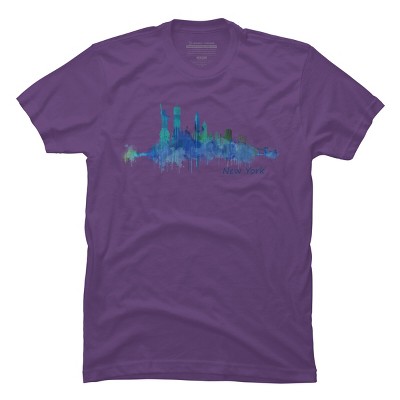 Men's Design By Humans New York City Skyline v05 Cityscape Watercolor By HQPhoto T-Shirt