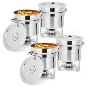 4Pcs 7-Quart Commercial Stainless Steel Round Insulated Saucepan with Pot Body, Lid and Fuel Rack, Suitable for Parties, Catering, and Buffets - 1 of 4
