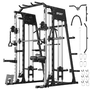 Smith Machine, 2200lbs Power Rack with Smith Bar, Cable Crossover Machine for Home Gym, Multifunctional Smith Machine with LAT Pulldown System - 1 of 4