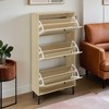Freestanding Shoe Storage Cabinet with Rattan 3 Door Shoe Rack - Leovsnove - 3 of 4