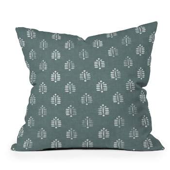 16"x16" Jessica Prout Block Print Ferns Square Throw Pillow Green - Deny Designs