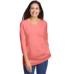 Woman Within Plus Size Perfect Three-Quarter Sleeve V-Neck Tee - 1 of 4