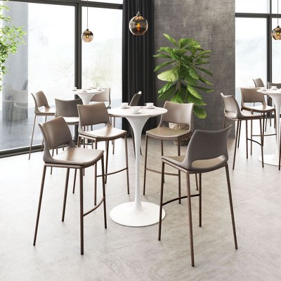 Zuo Modern Ace Barstool Set of 2, 40.9" H, Brown Faux Leather, Walnut Faux Wood Frame, Modern Ergonomic Design