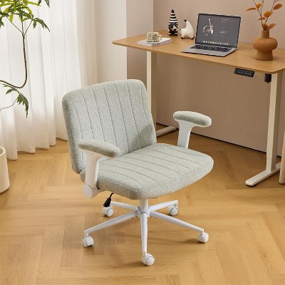 VINGLI Criss Cross Chair with Adjustable Flip-Up Arms,Cross Legged Chair with Wheels, Extra Wide Office Chair,Chenille Velvet