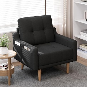 TiramisuBest Light Gray Mid-Century Accent Chair, Comfy Upholstered Armchair with Wooden Legs for Living Room & Small Spaces - 1 of 4