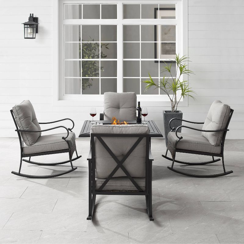 5pc Dahlia Outdoor Steel Set with Fire Table Taupe/Matte Black - Crosley, 3 of 16