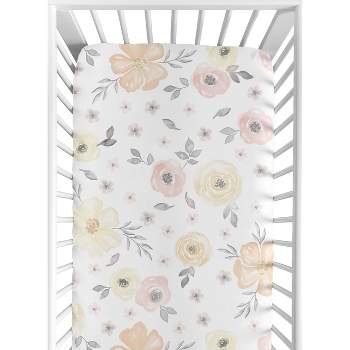 Sweet Jojo Designs Girl Baby Fitted Crib Sheet Watercolor Floral  Yellow Pink and Grey