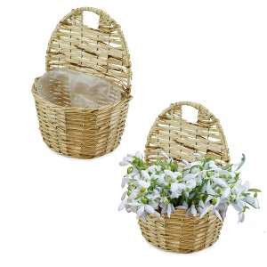 AuldHome Design Wall Hanging Pocket Baskets, Rustic Farmhouse Decor Wicker Painted Baskets - 1 of 4
